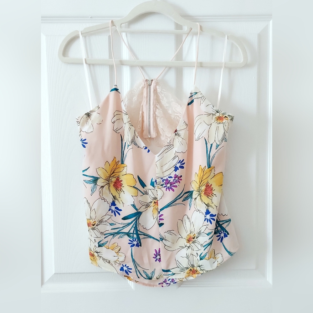 Love Tree Floral Chiffon Camisole with Lace Back
